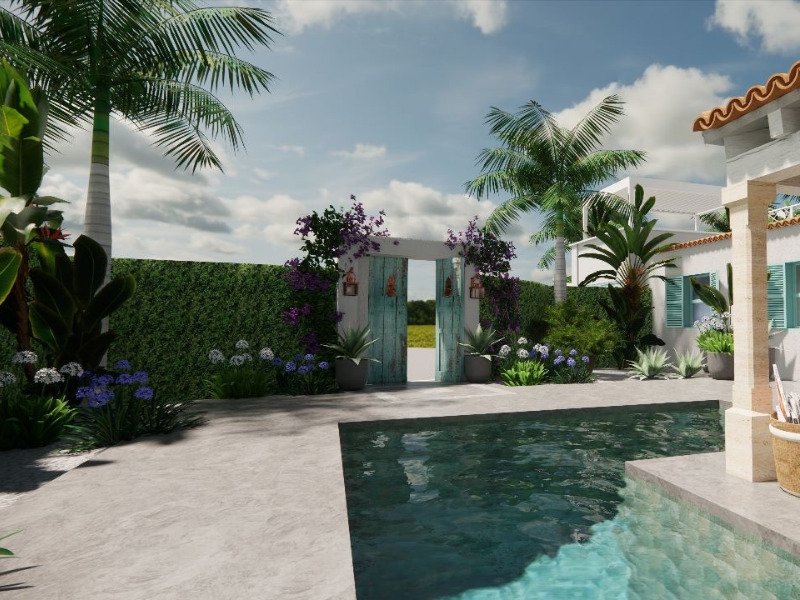 Diseño de piscina y jardín mediterráneo
